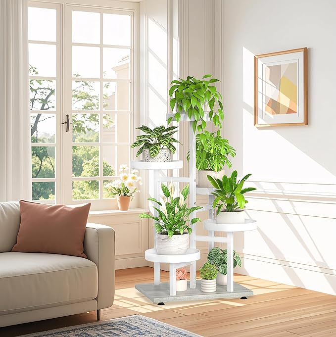 iDavosic.ly 5 Tier Plant Stand Indoor, Tiered Corner Flower Holder Shelf Outdoor, Metal Tall Orchid Display Rack for Patio Porch Garden Balcony Office Bedroom, White