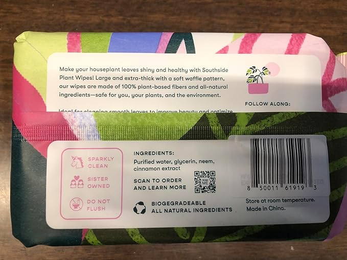 Plant Cleaning Wipes by Southside Plants - Gentle, Plant-Based Wipes for Shiny Leaves and Better Photosynthesis - Unscented, Extra Thick Waffle Weave Leaf Wipe for Indoor & Outdoor Plants - 80 Ct