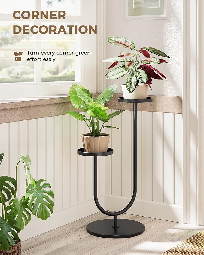 Bamworld Upgraded Outdoor Plant Stand Metal Plant Stand Indoor Corner Plant Shelf for 2 Pots Tall Plant Holder Black Plant Shelves for Living Room Bedroom Decor