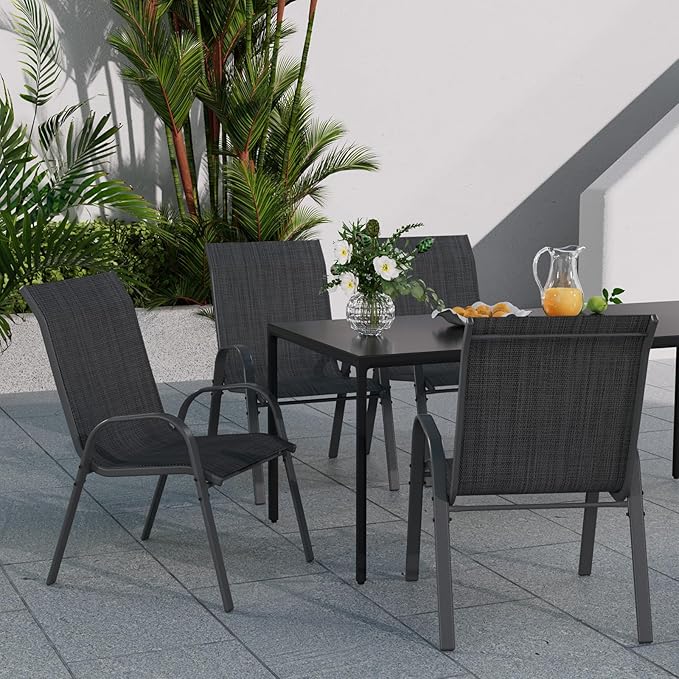Patio Dining Chairs Set of 2, Outdoor Stackable Chairs, Breathable Seat and Alloy Steel Frame Fit for Backyard,Garden,Porch, Lawn,Poolside (Dark Grey)