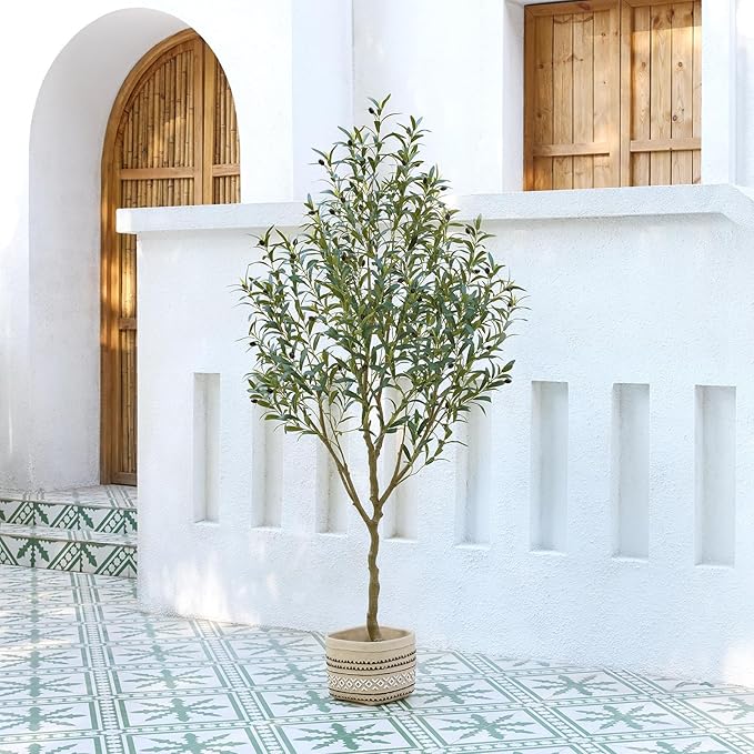 Olive Tree Artificial – 6ft Faux Olive Tree with UV Resistant Leaves - Tall Fake Plant in Pot, Large Floor Plants for Indoor & Outdoor, Living Room, Office, Modern Home Decor, VN126