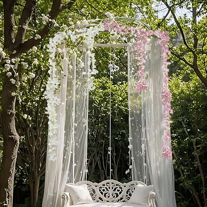 2 Pcs Artificial Bougainvillea Flowers Garland Fake Silk Bougainvilleas Vines Trailing Faux Hanging Flowers Plants Bougainvillea Artificial for Porch Wedding Arch Spring Summer Decor Pink White