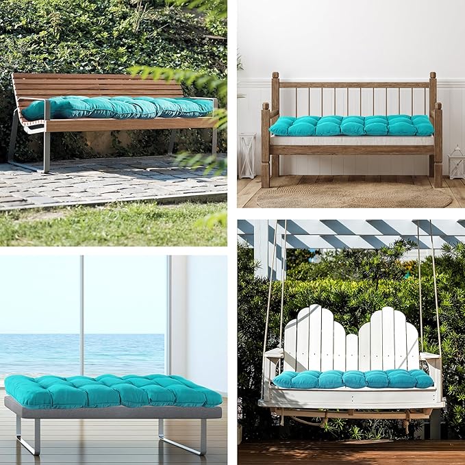 Outdoor Bench Cushion, 59x18x5 Inch, Waterproof Bench Cushion for Outdoor/Indoor Furniture, Tufted Patio Bench Seat Cushion, Fade Resistant Outdoor Cushions for Porch Swing Couch, Teal Blue