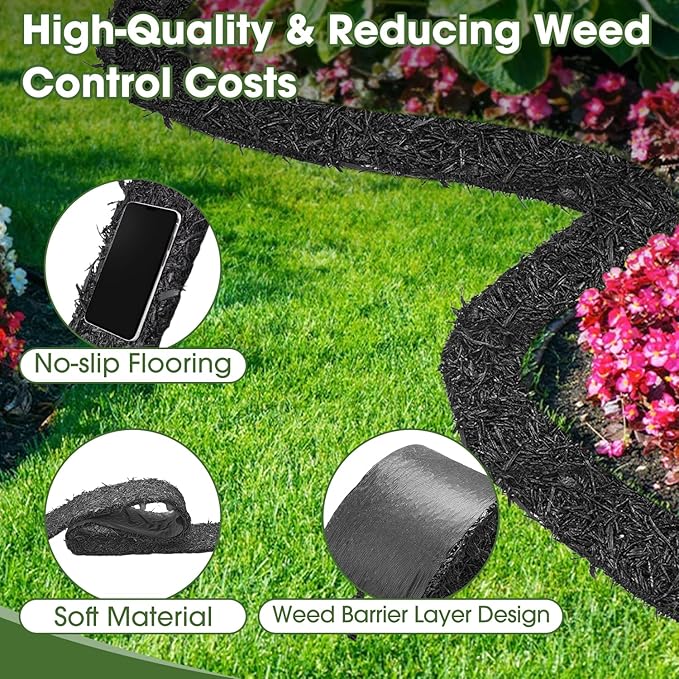 Recycled Rubber Mulch for Landscaping, Mulch Mat Roll Permanent Walkway Pathway for Outdoor Black-140"L X5.5" W-1 Pack (1)