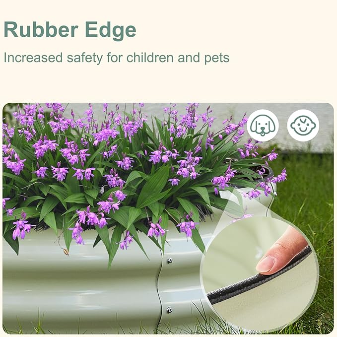 12" Tall White Oval Galvanized Steel Raised Garden Bed - 7x3ft Modular Metal Planter Box for Outdoor Gardening | Durable Metal Raised Flower Beds Outdoor Large Planters for Porch & Yard