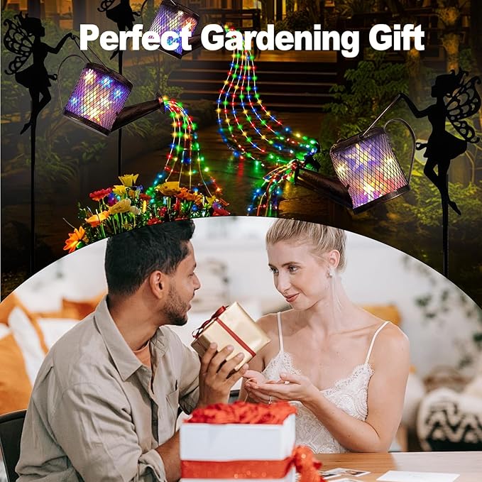 Solar Watering Can Lights Outdoor Decor, Metal Solar Fairy Light IP65 Waterproof, Hanging Garden Backyard Decor Lights Outside Patio Lawn, Gifts for Mom Grandma Women Birthday (Warm White)