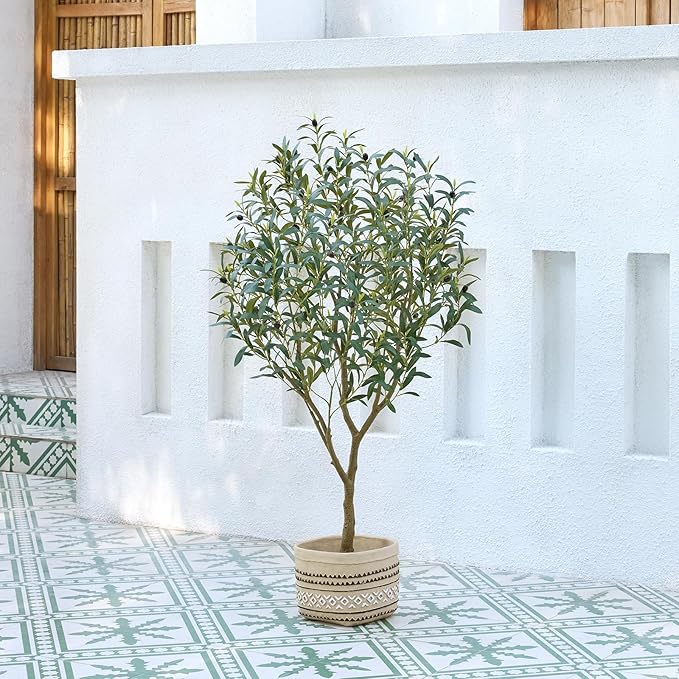 Olive Tree Artificial – 5ft Faux Olive Tree with UV Resistant Leaves - Tall Fake Plant in Pot, Large Floor Plants for Indoor & Outdoor, Living Room, Office, Modern Home Decor, VN126