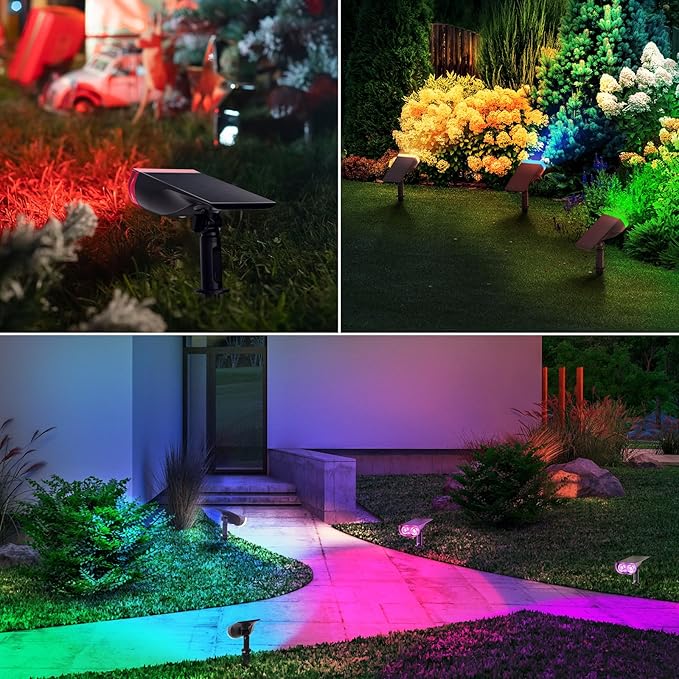Linkind RGB Halloween Solar Lights Outdoor Waterproof IP67 StarRay Color Changing Spot Lights Outdoor for Yard Garden Pathway Holiday Christmas Decorations (Multicolor, 6 Pack)