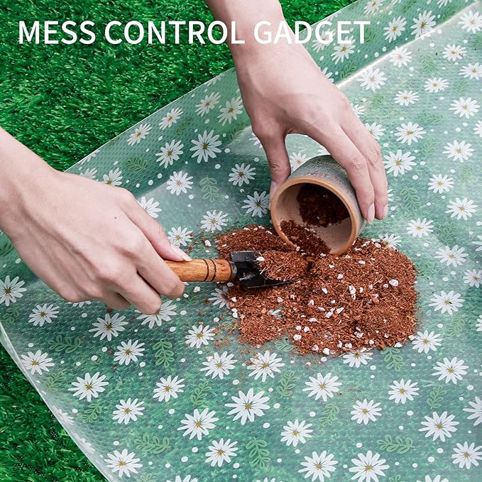 Repotting Mat for Indoor Plants Waterproof Clear Potting Mat Foldable Plant Potting Repotting Tray Portable Gardening Tray for Indoor Potting Soil, Gardening Gifts for Women 31.5 x 23.6(Leaves)