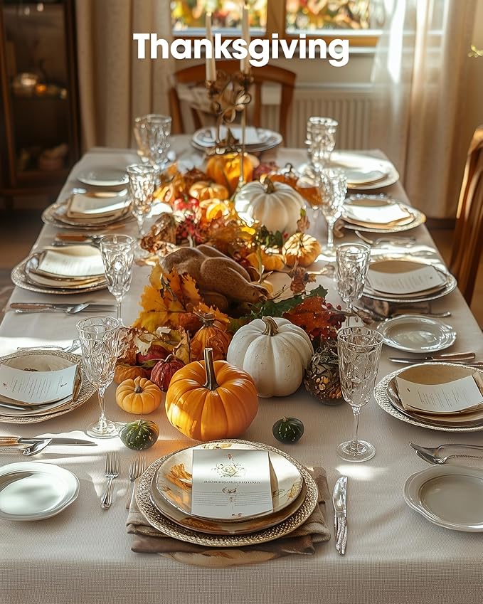 Pureegg Plastic Table Cloth Disposable 8 Pack, 54 x 108 Inch Table Cloths, Party, Wedding, Thanksgiving Decorations, Fall Tablecloths, Rectangle, Beige Plastic Cover, Leakproof & Sturdy, Cream, Ivory