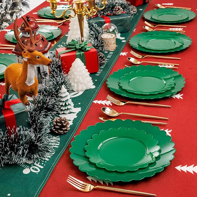 SUT 72Pcs Green Plastic Plates, 10.25inch Green Dinner Plates, Disposable Dinner Plates, Green Heavy Duty Plastic Plates, Disposable Plates, Green Scallop Plates for Occasion