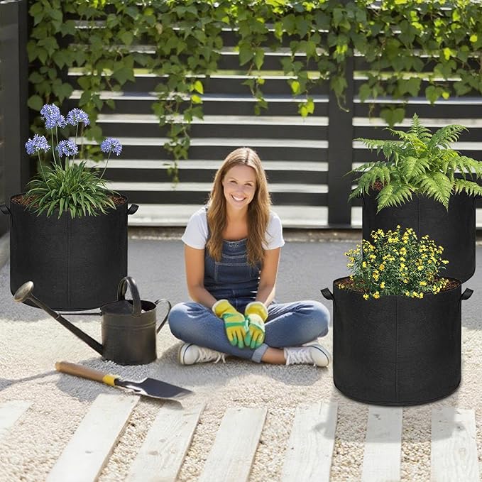 5-Pack 20 Gallon Grow Bags, Large Nonwoven Fabric Pots with Handles for Planting Fruits, Vegetables, Flowers Indoor Outdoor