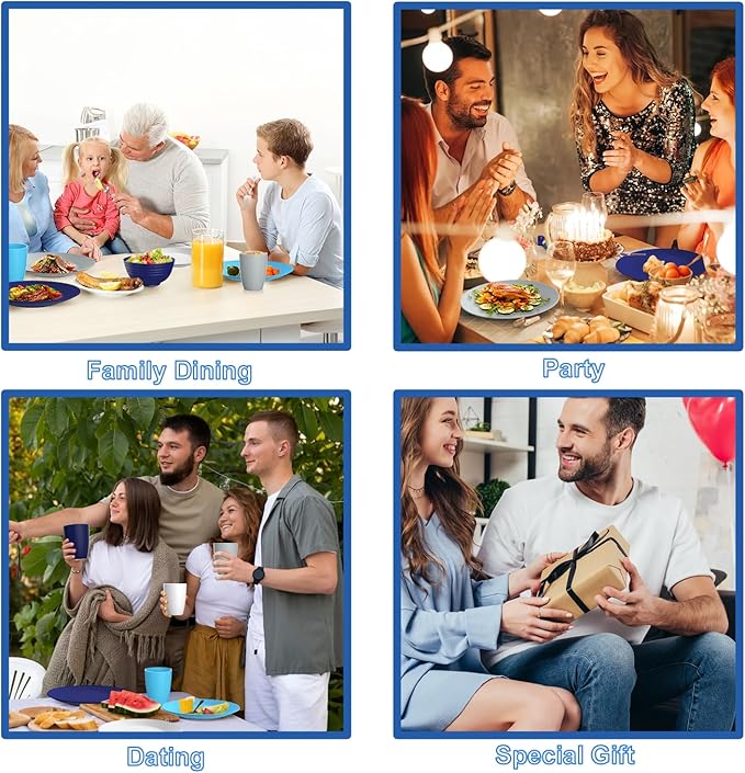 Dinnerware Set 40 PCS Wheat Straw Dishes Set - Service for 8 Unbreakable Plastic Dish Set Microwave Safe Plates and Bowls Sets Lightweight Cups Sets Outdoor Dishes - Island Colors