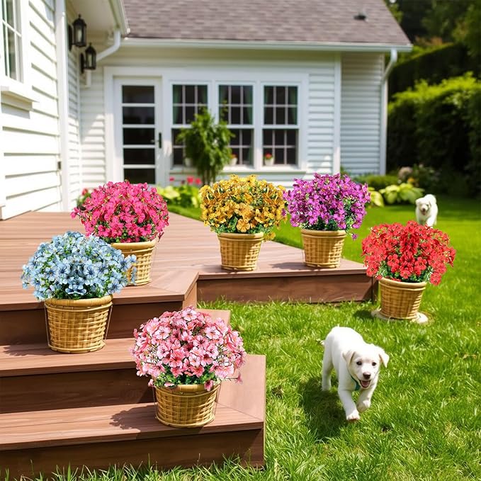 24 Bundles Realistic Artificial Flowers for Outdoors, Fake Flowers UV Resistant, Faux Plants Greenery Beautify Outdoor Hanging Planters Porch Patio Yard Garden Wedding Farmhouse Home Decor