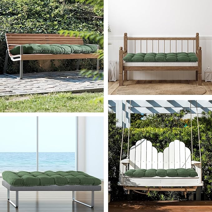 Outdoor Bench Cushion, 48x18x5 Inch, Waterproof Bench Cushion for Outdoor/Indoor Furniture, Tufted Patio Bench Seat Cushion, Fade Resistant Outdoor Cushions for Porch Swing Couch, Dark Green