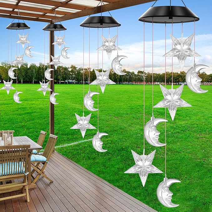 Solar Wind Chimes Outdoor Color Changing Lights, Gift for Women Mom Grandma Sister Best Gifts, Wind Chimes Unique Outdoor Garden Yard Decor (Star and Moon)