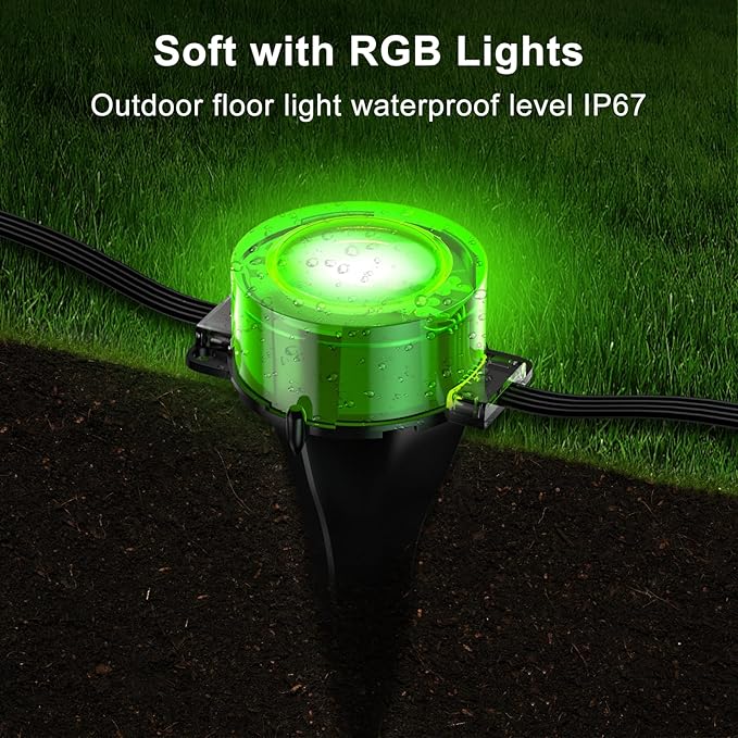 RGB Outdoor Ground Lights, 200Ft Color Changing Pathway Lights with Remote & App Control, Waterproof Walkway Lighting, Wired for Garden Yard Lawn Patio Best for Holiday Party (100FT)