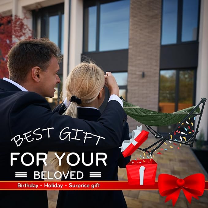 Tranquillo UniGen Hammock, Hammock with Stands Heavy Duty Indoor/Outdoor Hammock with Signature Steel Stand, 600lbs Premium Foldable, Durable 2-Layered Soft Polyester, Moss Green