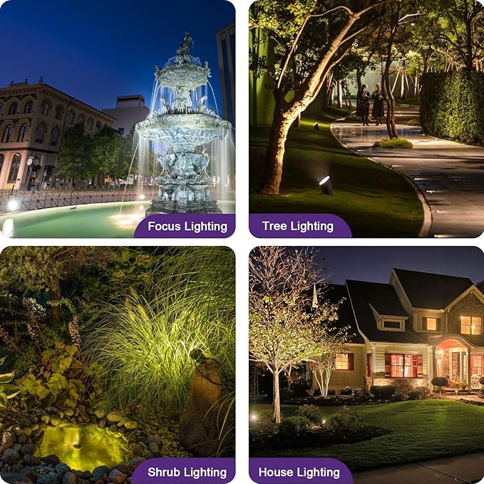 4-Pack Low Voltage Spot Lights, 2700K-5000K Adjustable, 7W, 580LM, IP65 Waterproof, CRI 90+, 12-24V AC/DC, Outdoor Landscape Light for Garden, Yard, Path, Bronze, ETL Listed