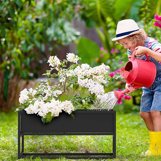 Cocoyard Elevated Planter Box - 14 Inch Durable Raised Garen Bed for Herbs and Flowers - Tall Rectangular Planter for Outdoor Plants & Backyard Gardening (Black, 14" H)