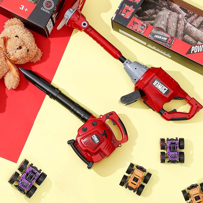 2 Pcs Toy Gardening Tool Set for Kids Leaf Blower, Toy Weed Trimmer Battery Powered Gardening Tool Set with Lights and Sounds Gift for Boys Girls