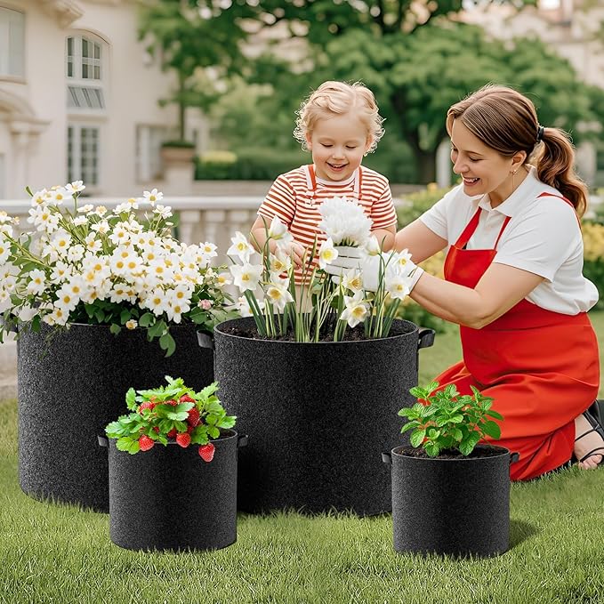Land Guard 10-Pack Fabric Grow Bags 20 Gallon, Thickened Nonwoven Garden Pots, Growing Bags with Handles, Black