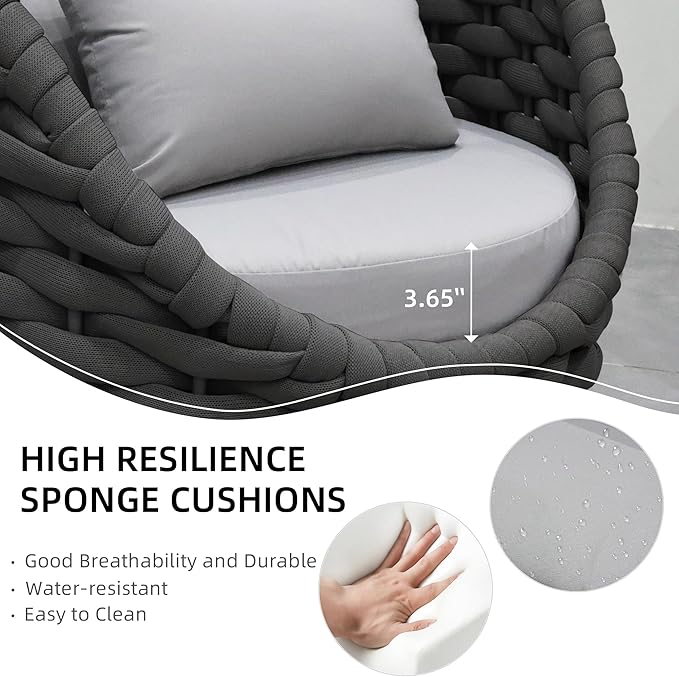 3 Pieces Aluminum Patio Furniture Set Modern Patio Set with Coffee Table, No Assembly Required Outdoor Conversation Set with Dark Grey Cushions for Balcony, Porch, Lawn