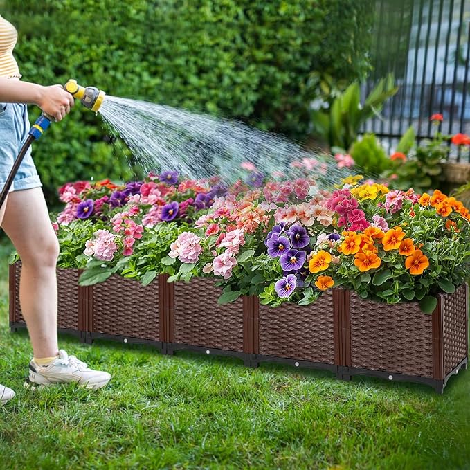 Raised Garden Beds Outdoor Self-Watering, Large Garden Planter Box With Drain Outlet, Elevated Rectangular Raised Beds for Gardening Vegetables Flowers Above Ground Garden Planters, 78.7"x15.7"x14.2"