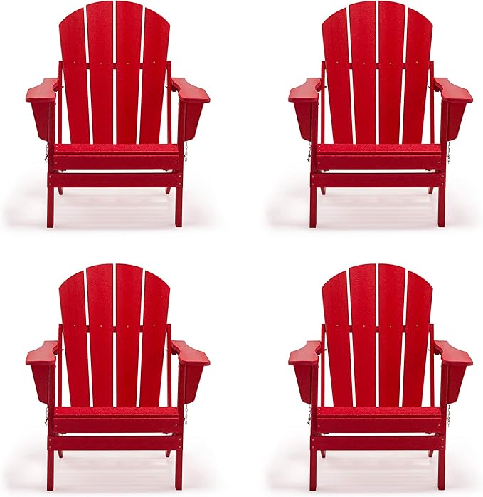 Westin Outdoors Laguna WO Home Furniture Adirondack Chair 4 PC Set Classic Outdoor Patio Folding Chair for Bon Fire Pit Lawn Backyard Beach Plastic Weather-Resistant (Red)