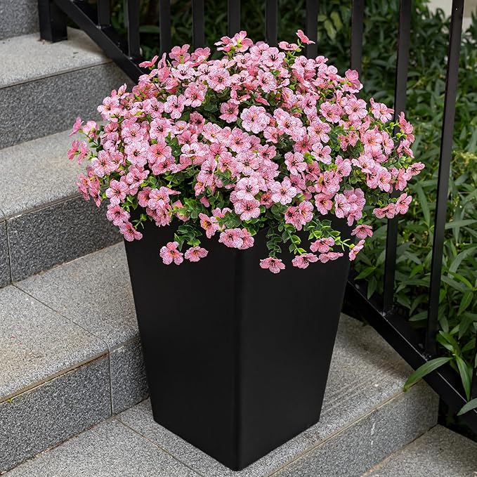 20 Bundles Artificial Flowers for Outdoor Fake Plants for Spring Decoration,Faux Eucalyptus Flowers for Planter UV Resistant Lifelike for Home Porch Garden(Pink)