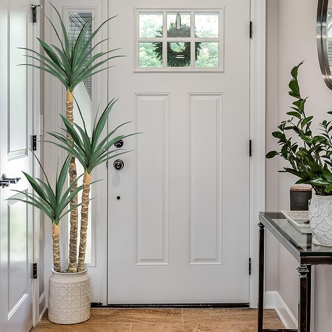 6FT Artificial Tree 2 Pack Faux Agave Plant Indoor, Tall Faux Plant with 3 Heads in Potted Silk Fake Tree for Home Living Rome Office Decor Housewarming Gifts