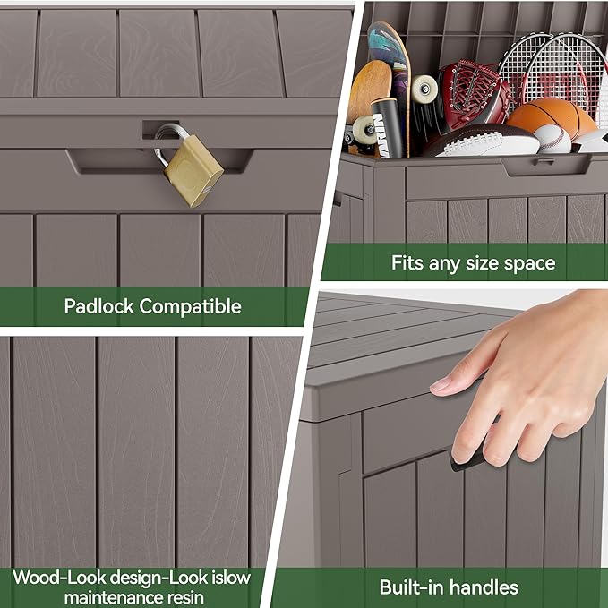 NUNU LAB 32 Gallon Resin Outdoor Storage Box 2 Pack Waterproof Deck Box for Patio Cushions, Garden Tools, Pool Accessories,Backyard Storage Bin,Grey