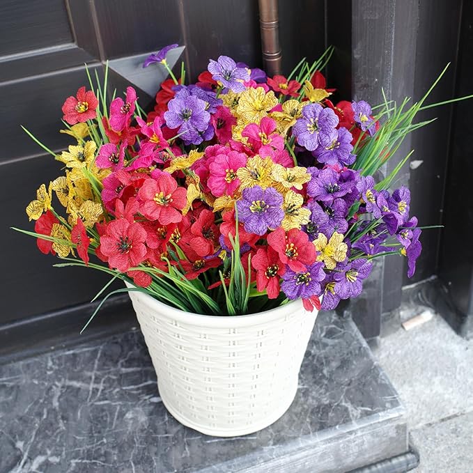 16pcs Outdoor Artificial Flowers UV Resistant Fake Flowers Bulk Artificial Flowers for Decoration Faux Silk Flowers for Garden Porch Window Box Hanging Planter Decorating