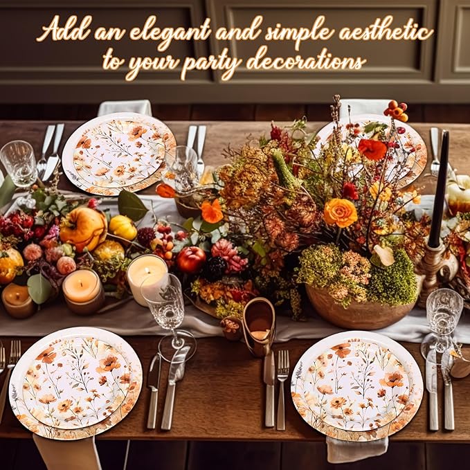 Mumufy 100 Pack Fall Wild Floral Paper Plates 9" & 7" Disposable Autumn Wildflower Cake Dessert Plates Watercolor for Dinner Wedding Baby Shower Birthday Fall Tea Party Decoration Supplies