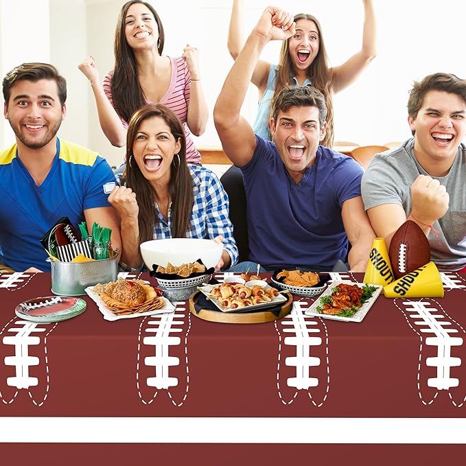 6 Pack Football Party Decorations Disposable Tablecloth, Plastic Touchdown Table Cover, 54x108 in Waterproof Tablecloth for Birthday Party Picnic Football Party Game Football Gameday, GB-1130