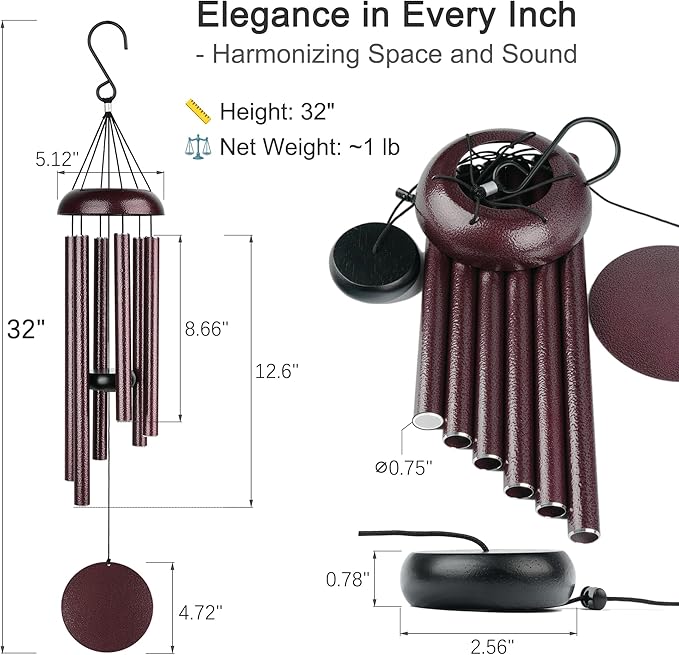 Memorial Wind Chimes for Outside Deep Tone 32" Windchimes Outdoors Decor Sympathy Wind Chimes for Loss of Loved One with Wind Catcher for Garden Patio Balcony and Home Best Gift