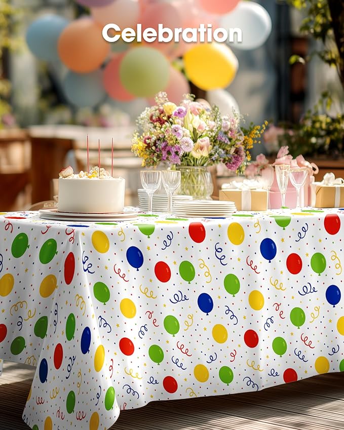 Pureegg Plastic Table Cloth Disposable 8 Pack, 54 x 108 Inch TableCloths, Picnic, Happy Birthday Decorations for Girls Boys, Baby Shower Party, Rectangle, Plastic Cover, Leakproof & Sturdy, Birthday