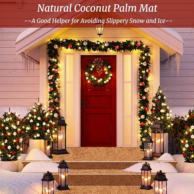 Riare 1 Pack 16 × 80 Inch No-Slip Ice and Snow Carpet Mats- Natural Coconut Fiber Carpet Anti-Slip Coir Mat for Winter Walkways Front Door Stairs Porch Outdoor Garden Patio Safe &Stable Walking