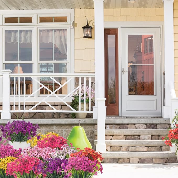 20 Bundles Artificial Flowers Outdoor UV Resistant Fake Flowers (Deep Purple)