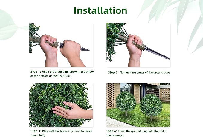 27" Artificial Boxwood Topiary Ball Fake Bushes-Trees UV Resistance shrubs Rated with Spike Easy to Push in The Ground.Plant Looks Great in a Planter Anywhere. Indoor/Outdoor Decor 2 Pack