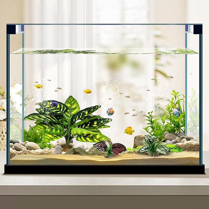 Reptile Artificial Plants, Terrarium Plants Decorations Supplies, Aquarium Fish Tank Plant, Amphibian Habitat Hideout Tank Accessories(L Set-3pcs/B)