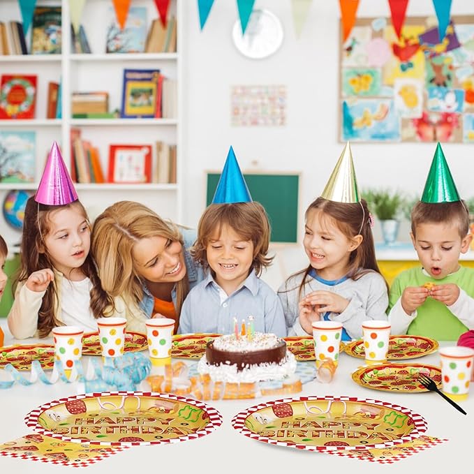 96Pcs Pizza Party Supplies 350GSM Pizza Party Plates and Napkins Tableware Sets Pizza Birthday Party Decorations Favors for Pizza Night Theme Kids Baby Shower Carnival Italy Party Decor Serves 24