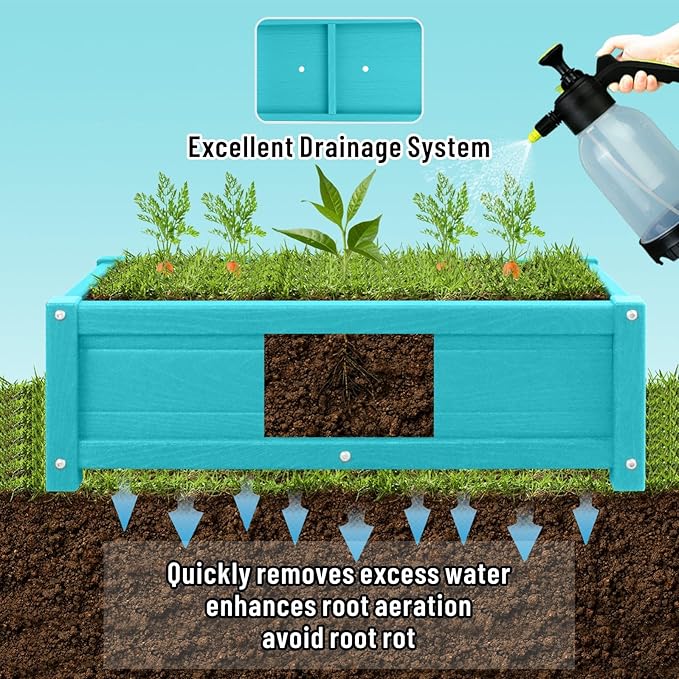 HDPE Raised Garden Beds Outdoor,Rot-Resistant and Non-Cracking,Outdoor Planter Boxes Rectangle with Drainage Holes for Yard,Lawn Aruba Blue