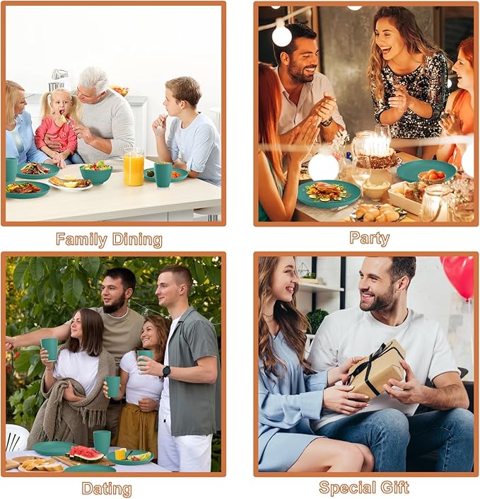 Wheat Straw Dinnerware Sets for 4, Unbreakable & Lightweight Plates and Bowls Sets, Travel Camping Cutlery Set, Dishwasher Microwave Safe 20-Piece Dinnerware - Dark Green