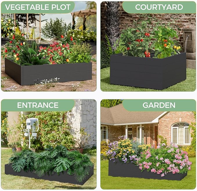 4x4x1ft Raised Garden Beds Outdoor, Divisible Elevated Planter Boxes for Gardening with Easy Assembly, Outdoor Raised Beds for Planting Plants Vegetables Flowers Herb Fruits, Square Black