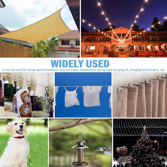 44 Pcs Shade Sail Hardware Kit with 304 Stainless Steel Wire for Rectangle Square Shade Sail Installation,6 inch Sun Shade Sail Hardware for Garden,Outdoors,DIY Crafts