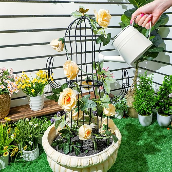 Cactus Obelisk Trellis - 16.34”x27.95” Unique Metal Design for Climbing Plants, Garden Decorative Support Structure for Potted Tall Vines and Rose Bushes