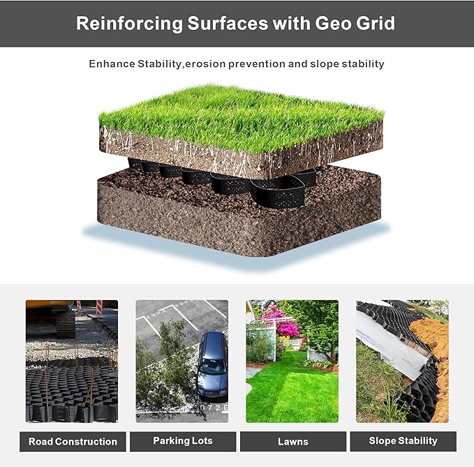4" Thick Groud Grid Geo Grid for Gravel 9ft x 17ft, Geocell for Driveway Walkway with1885 LBS Per Sq Strength, Foldable and Expandable Stabilization System for DIY Patio, Pathways, Slopes & Gardens