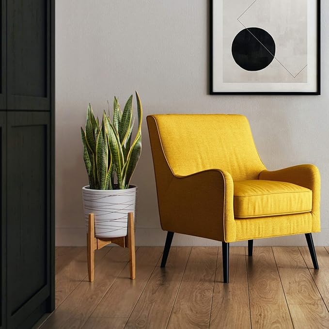 Willowy 12 Inch Ceramic Pot - Slightly Tapered Matte White with Metallic Gold Stripes - Drainage Plug Included