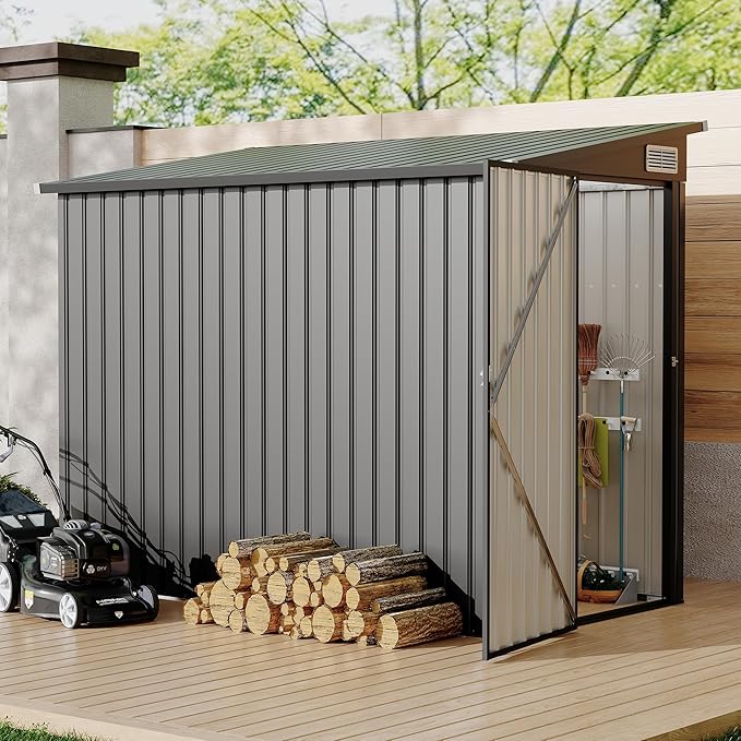 4' x 8' Outdoor Lean to Storage Sheds Outdoor, Heavy-Duty Lean to Garden StorageShed, Metal Wall Side Bike Shed & Outdoor Storage